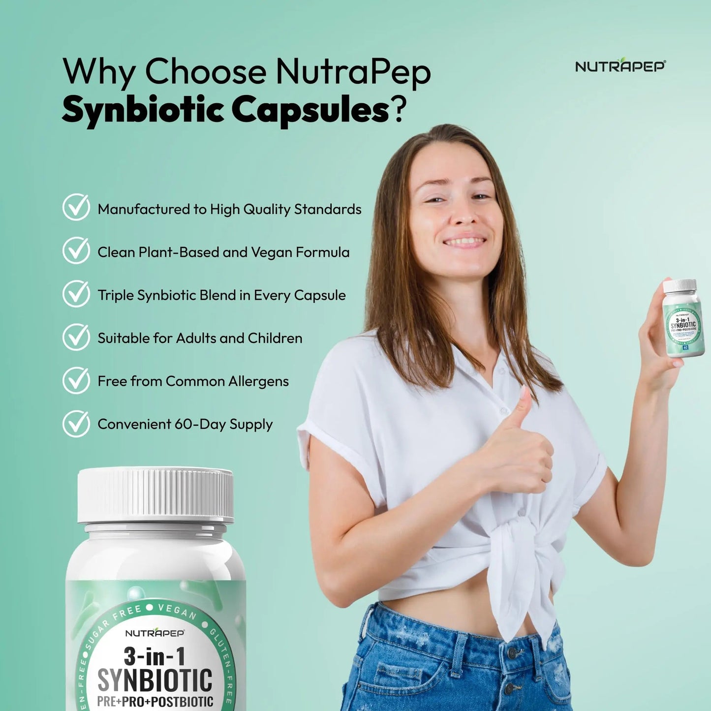 NutraPep Synbiotics Probiotic Prebiotic Postbiotic - Daily Gut Health Support with Pre Pro & Post Biotics for Men Women - Digestive & Immune Support Balance Synbiotic Supplement - Vegan Gluten Free NutraPepBuy Supplements Australia