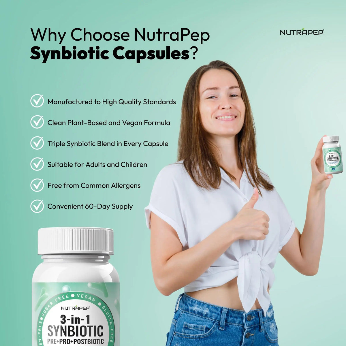 NutraPep Synbiotics Probiotic Prebiotic Postbiotic - Daily Gut Health Support with Pre Pro & Post Biotics for Men Women - Digestive & Immune Support Balance Synbiotic Supplement - Vegan Gluten Free NutraPepBuy Supplements Australia