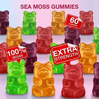 MSLOTAL Irish Sea Moss Gummies with Ashwagandha Bladderwrack and Burdock Root - Natural Irish Seamoss Supplement for Thyroid, Energy, Immune Support - 60 Vegan Gummy MSLOTAL buy supplements Au