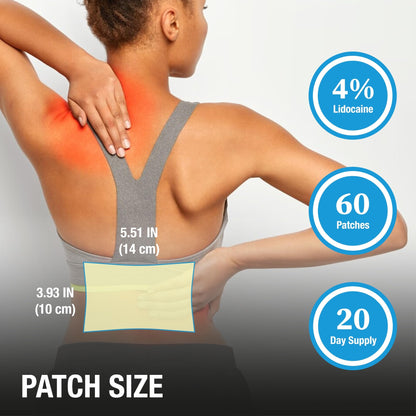 Puregen Labs Lidocaine 4% Numbing Patch - Total 60 Patches Maximum Strength | Fast Acting Temporary Relief of Aches | Back, Neck, Shoulders, Elbows and Knees P Puregen LabsBuy Supplements Australia