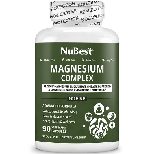 Magnesium Glycinate Chelate Complex with Albion Magnesium Bisglycinate Chelate, Vitamin B6 & BioPerine for Bone, Muscle, Natural Sleep, NuBest canada supplements