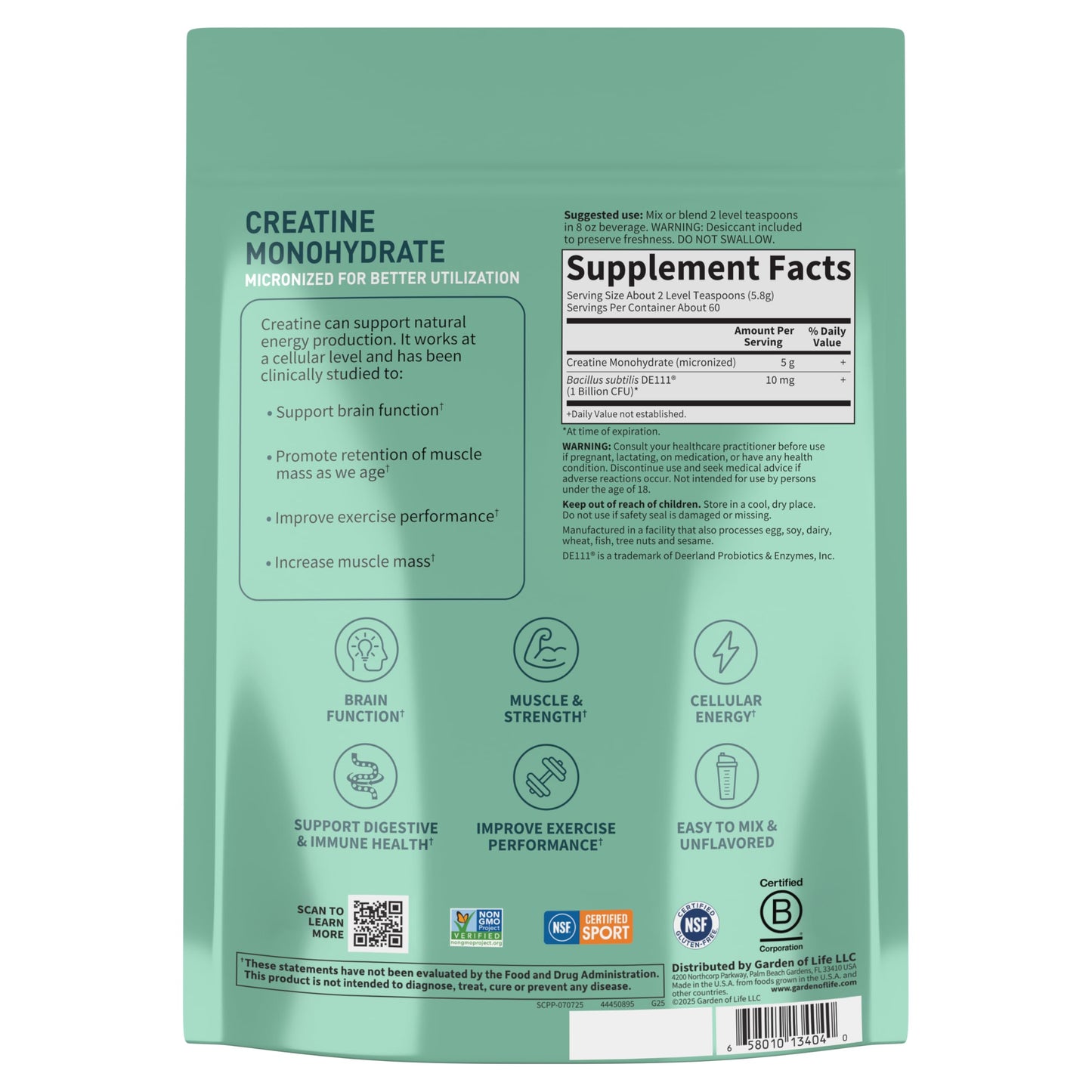 Creatine Monohydrate Powder for Women and Men by Garden of Life, Micronized Pre Workout with Probiotics for Muscle, Strength, Performance, Sport Amino Energy, Garden of Life canada supplements