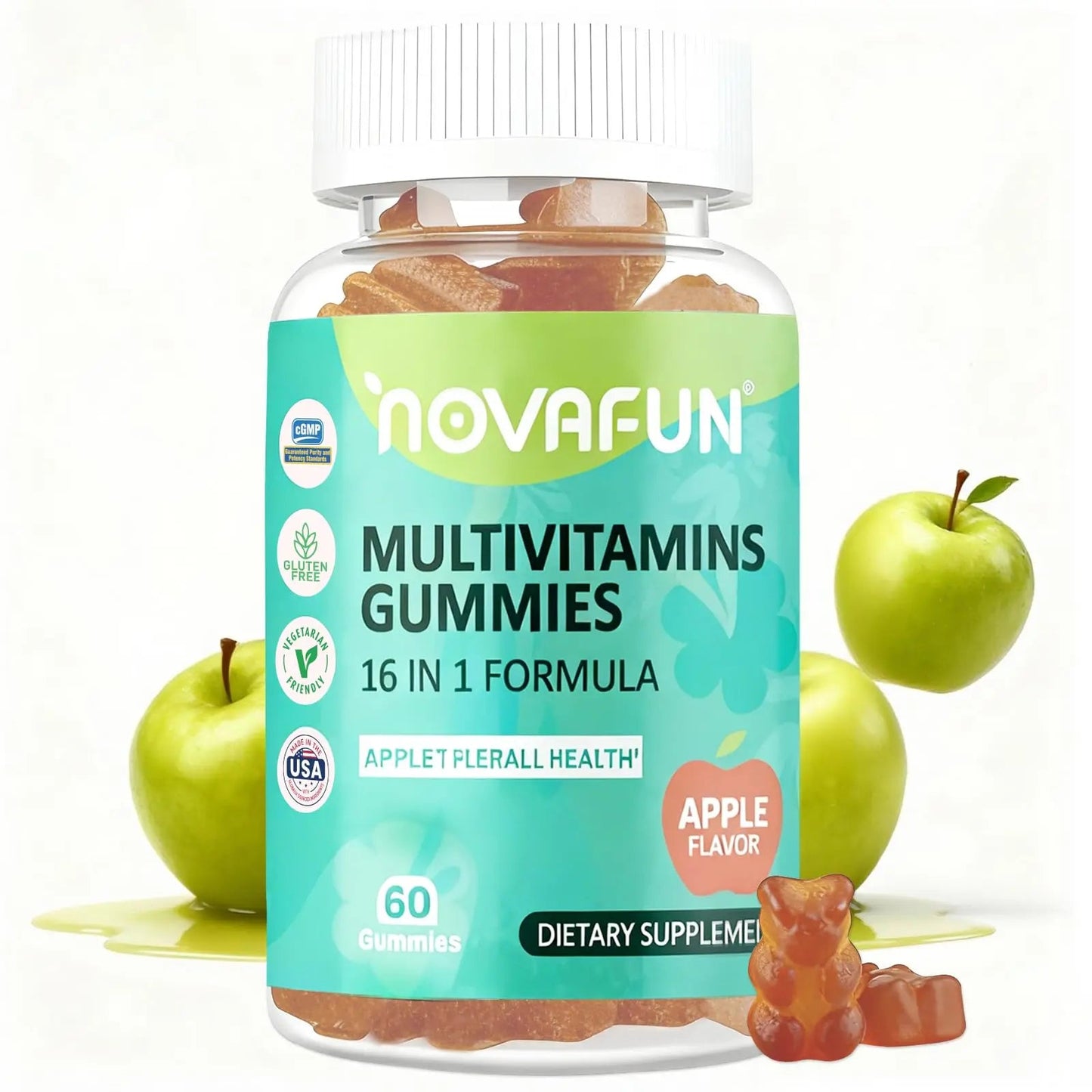 Novafun Multivitamin Gummies,16-in-1 Multi Vitamin Supplements for Women, Men & Kids, Essential Vitamins & Minerals Novafun