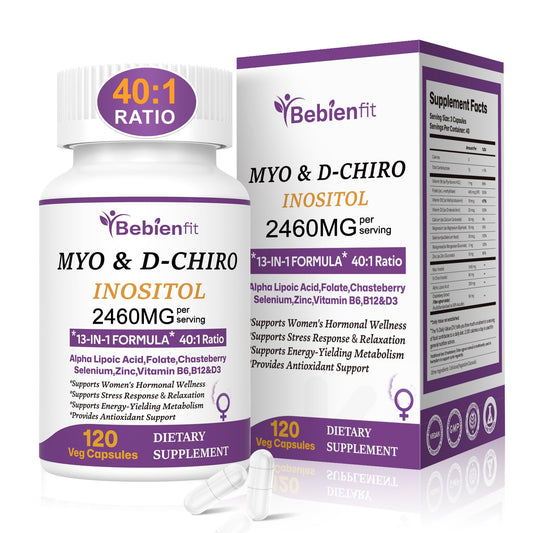 13-in-1 Myo Inositol & D-Chiro Inositol for Women PCOS,Hormonal Balance,2460mg-40:1 Ratio,Ovarian Health&Cycle Support Supplement Plus Alpha Lipoic Acid/Folate/Vitex/Magnesium/Multivitamin,120 Veg Cap Bebien fitBuy Supplements Australia