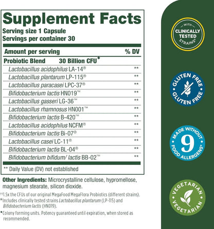 MegaFood Digestive Probiotic - 12 Strain Vegetarian Probiotics for Women & Men, 30 Billion CFUs, Support Gut Health, Probiotics for Digestive Health Help Relieve Occasional Gas & Bloating, 30 Capsules MegaFoodBuy Supplements Australia