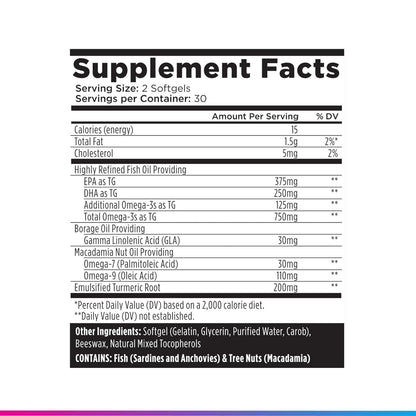 Livingood Daily Omega 3 6 9 Plus Turmeric Curcumin Supplement, 60 Softgels - Fish Oil Omega 3 Supplements (EPA & DHA) for Men and Women - Brain, Joint, Heart Health