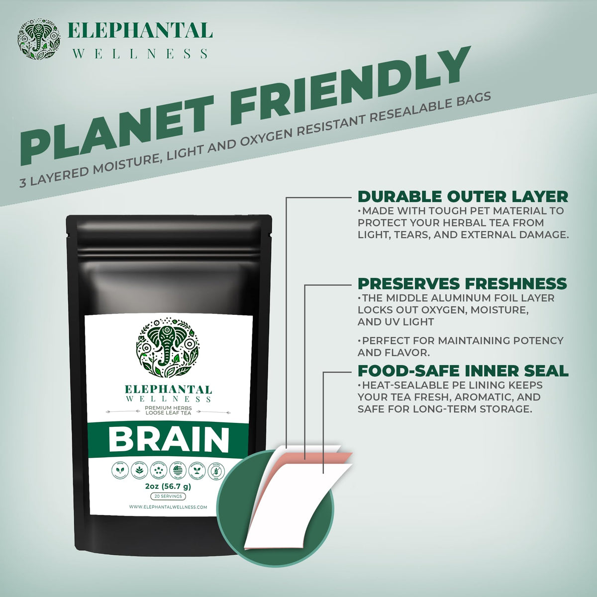Elephantal Wellness Premium Brain Herbal Tea | Nootropic Focus & Mental Clarity with Ginkgo, Bacopa, Gotu Kola & Rosemary | Non-GMO, Caffeine-Free Coffee Alternative, Handmade Loose Leaf Blend, 2oz Loose Leaf, 20 Servings Elephantal WellnessBuy Supplements Australia