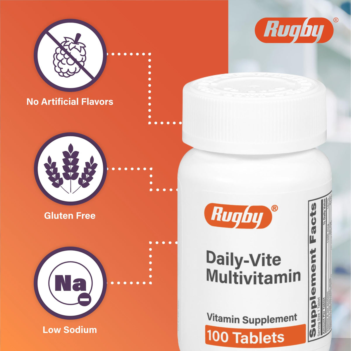 Rugby Daily-Vite Multivitamin - Daily Vitamin Supplement - 100 Tablets (1 Pack) RUGBY LABORATORIESBuy Supplements Australia