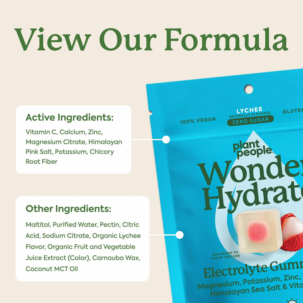 Plant People WonderHydrate Electrolyte Gummies – Vegan Hydration Supplement with Magnesium, Potassium, Zinc, Vitamin C & Himalayan Sea Salt – Zero Sugar Lychee (42 Count) Plant PeopleBuy Supplements Australia