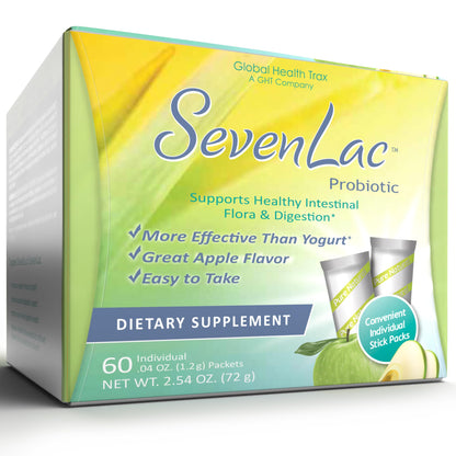 Global Health Trax SevenLac Apple Probiotic Powder Drink Mix, Probiotics for Women, Men, and Kids – Smooth Digestive Support - Relieves Constipation and Gas – 60 Packets, 2.54 Oz, Non-GMO, Gluten-Free ght Global Health TraxBuy Supplements Australia