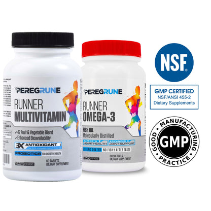 PEREGRUNE Runner Multivitamin & Omega 3 Bundle (1 Month Supply) | Antioxidants for Health & Recovery | Vitamin B Complex for Endurance, Energy, VO2 Max | Joints & Heart: 1,000mg Fish Oil PEREGRUNEBuy Supplements Australia