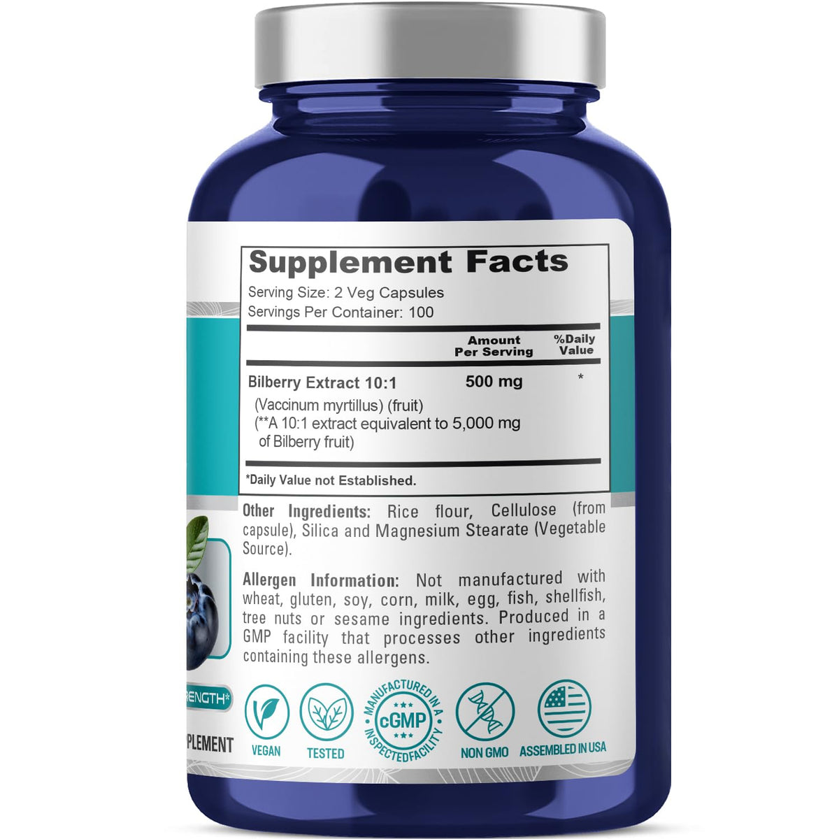 NusaPure Bilberry Extract 5,000mg 200 Vegetarian caps (Non-GMO, Vegan) NusaPureBuy Supplements Australia