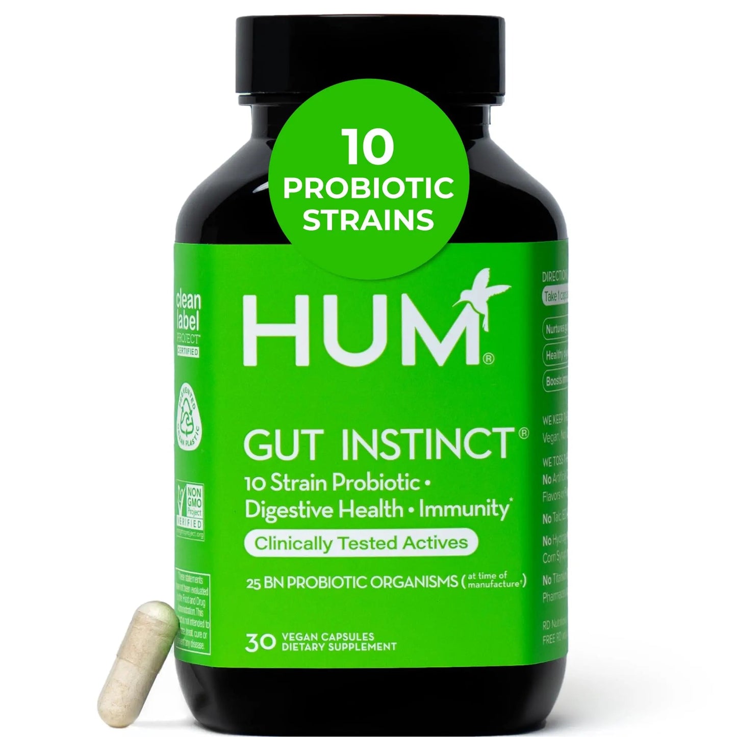 HUM Gut Instinct Daily Probiotics for Women and Men, Digestive Health, Lactobacillus, Bifidobacterium Strains for Immune Support, Probiotic Supplement for Healthy Gut Diversity, 30 Capsules HUMBuy Supplements Australia