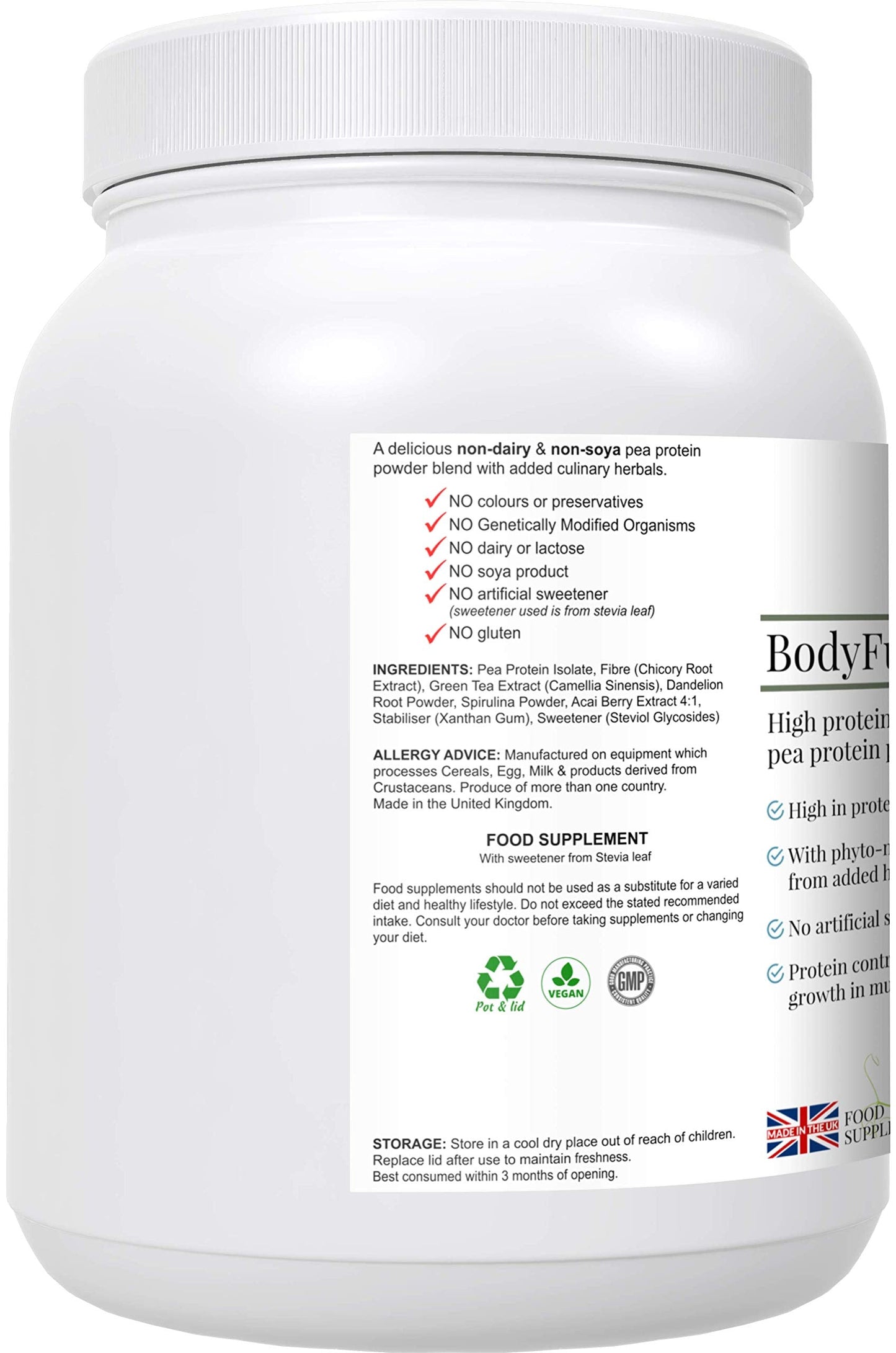 Complementary Supplements - BodyFuel Hypoallergenic Pea Protein Isolate Powder Plus Phytonutrients Complementary SupplementsBuy Supplements Australia