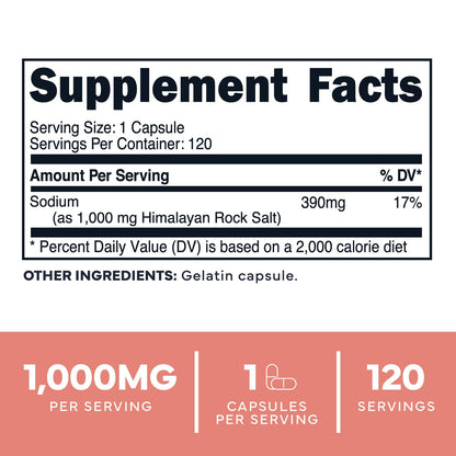 Type Zero Himalayan Rock Salt Capsules (120 Capsules) (1000mg per Serving) Type ZeroBuy Supplements Australia
