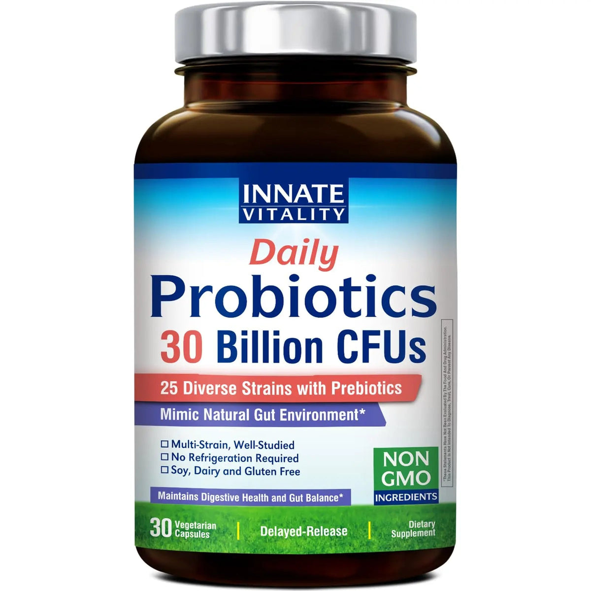 Innate Vitality Daily Probiotics for Women & Men, 30 Billion CFU of 25 Strains, Prebiotics, for Digestive Health Diarrhea Constipation Bloating & Gas Relief, Delayed Release, No Gluten, Vegan, 30 Caps Innate VitalityBuy Supplements Australia