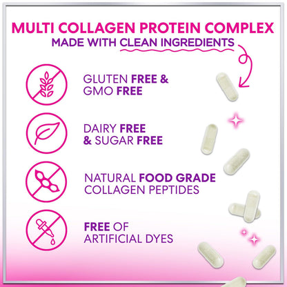 Multi Collagen Supplement 2400 mg - Types I, II, III, V & X Multi Collagen Peptides Pills for Women & Men, Hydrolyzed Collagen Supplements, Hair, Skin, Nail, & Joint Support Supplement, 60 Capsules Hello Lovely!Buy Supplements Australia