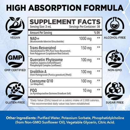 NATISLAND Liposomal NAD Supplement, 1000mg NAD+ Liquid Drops for Women & Men, with Resveratrol, Urolithin A, Quercetin, CoQ10 & PQQ, for Cellular & Metabolism Health, Energy & Anti-Aging, 2 Fl Oz NATISLANDBuy Supplements Australia