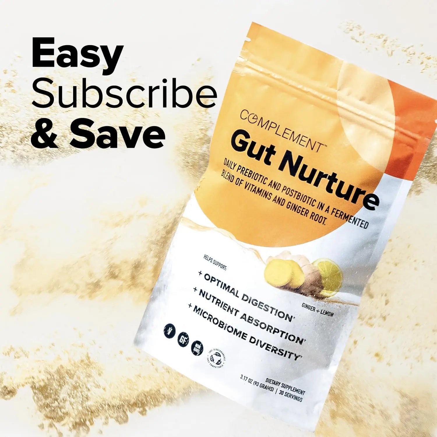 Complement Gut Nurture Prebiotic + Postbiotic Superfood Powder for Leaky Gut Repair, Probiotics for Digestive Health - Ginger Root - 30 Servings ComplementBuy Supplements Australia