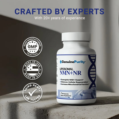 GenuinePurity - Liposomal NMN + NR Supplement - 60 Vegan Capsules to Support Cellular Health, Energy & NAD+ Levels - USA Made, Non-GMO, Gluten Free GenuinePurityBuy Supplements Australia