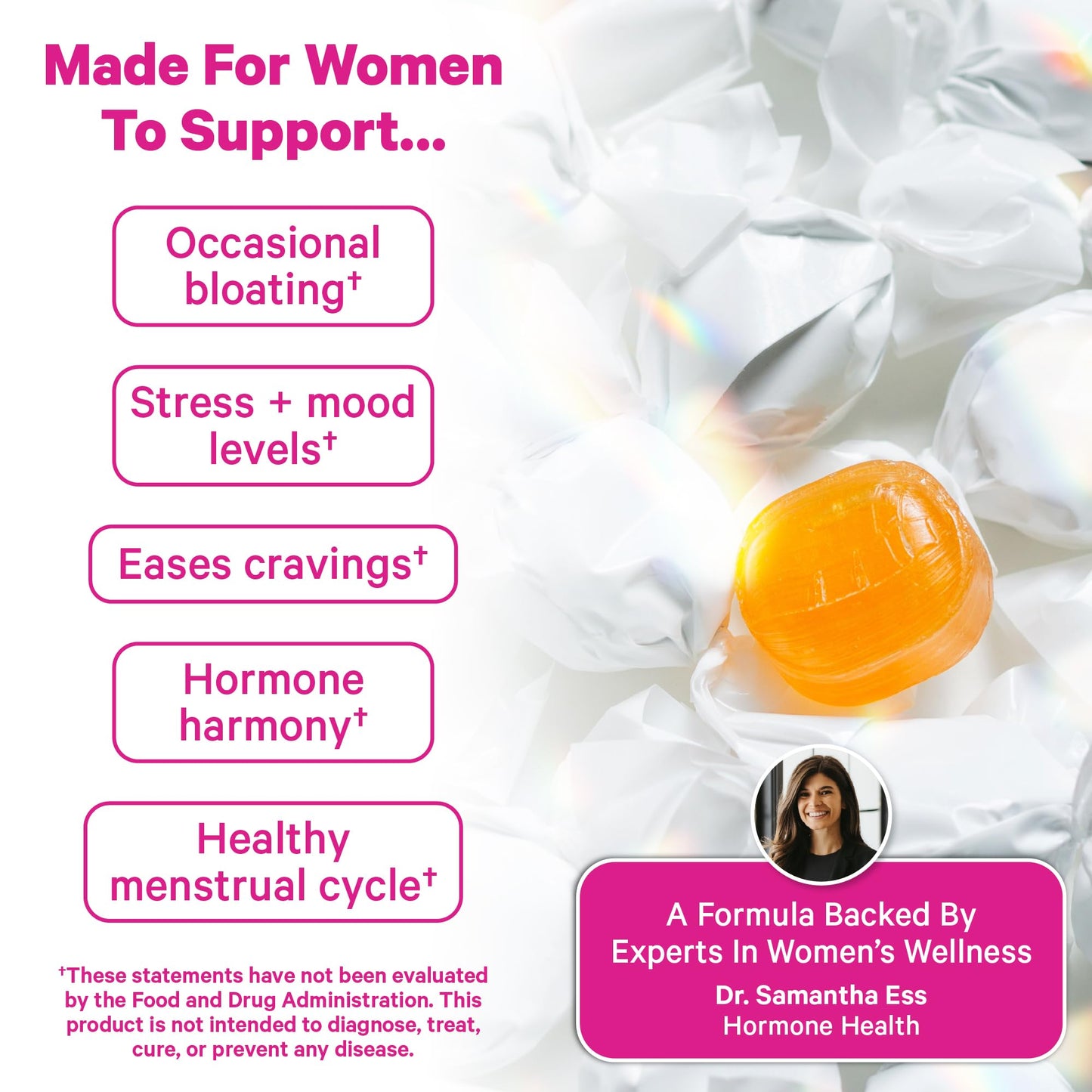 Pink Stork Organic PMS Support Sweets for Teens and Women - Simple & Natural Ingredients Vitamin B6 and Peppermint - Period, Digestion, Bloating, Mood Swings - 30 Drops Pink Stork buy supplements Au