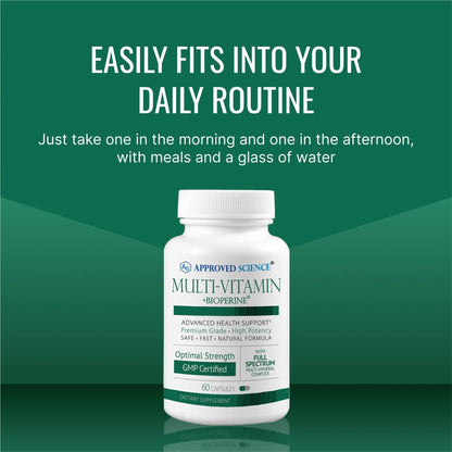 Approved Science Multi-Vitamin - with Full-Spectrum B-Vitamins, Green Tea, Lutein, Lycopene, Zeaxanthin, BioPerine Approved Science