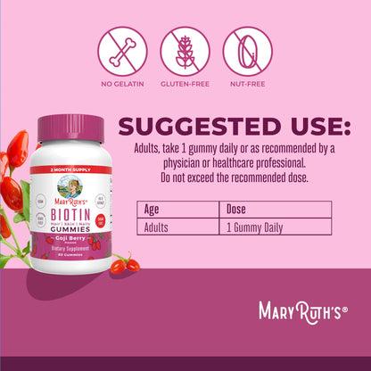 MaryRuth Organics Biotin Gummies | Sugar Free | Vegan | Non-GMO | 2,500 mcg Biotin Supplement | Hair Skin and Nails Vitamins | Hair Growth Vitamins | Hair Growth Supplement | 60 Count MARYRUTH'SBuy Supplements Australia