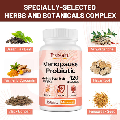 Menopause supplements for women, 120 Billion CFU Probiotic, 13-in-1 Herbs & Botanicals Complex, for Hormone Menopause, Hot Flashes, Night Sweats, Mood Swings, Sleep Disturbances, Vegan, 60 Capsules TrehealttBuy Supplements Australia