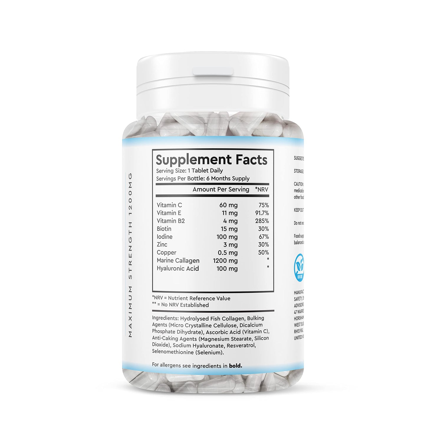 Marine Collagen Peptide Tablets 1200MG - 6 Month Supply - 180 High Strength Collagen Tablets My StoreBuy Supplements Australia