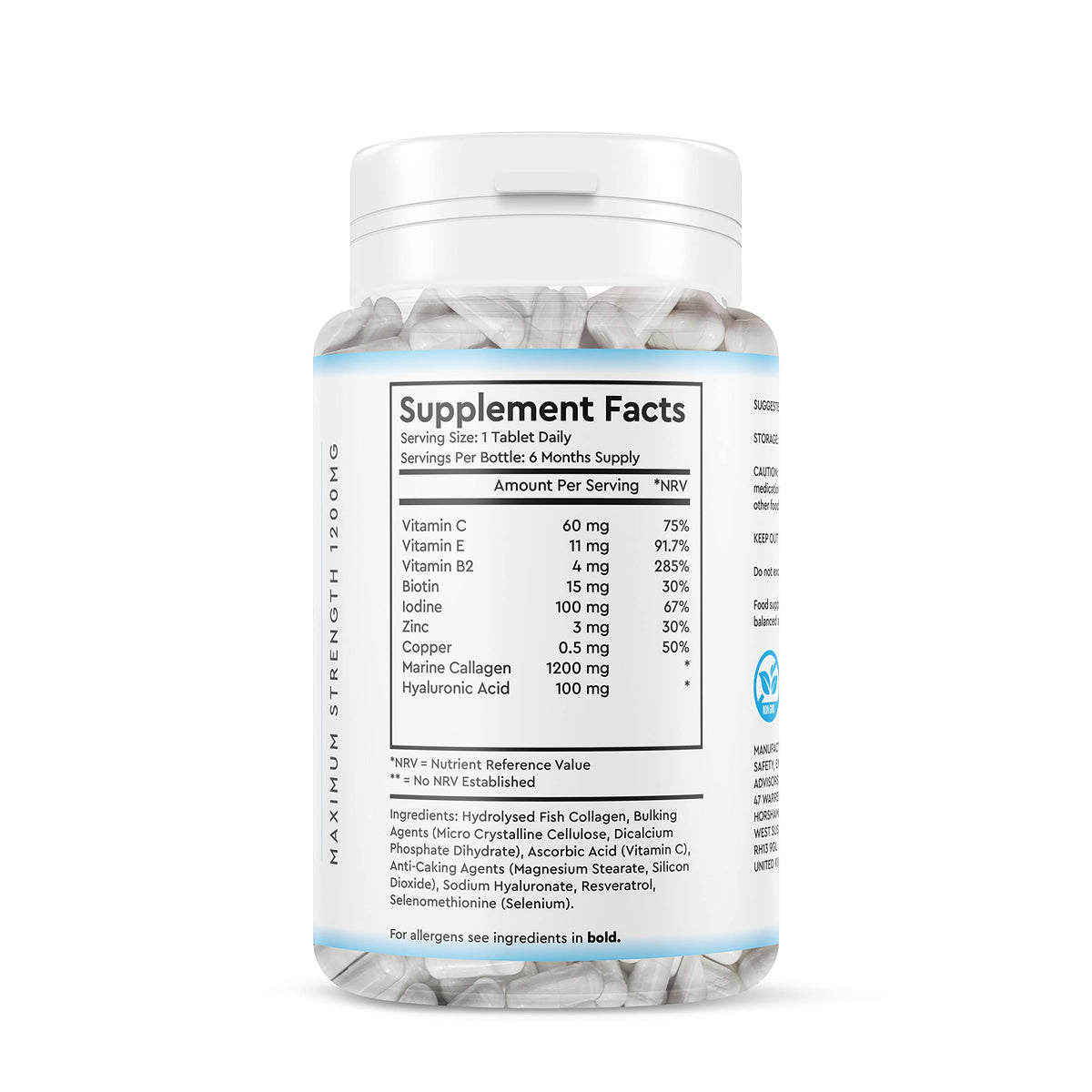 Marine Collagen Peptide Tablets 1200MG - 6 Month Supply - 180 High Strength Collagen Tablets My StoreBuy Supplements Australia