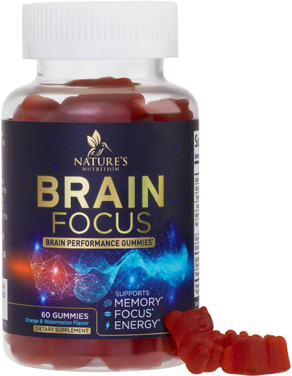 Brain Supplements for Memory and Focus with Phosphatidylserine, Nootropic Memory Supplement Gummy for Brain Health, Concentration, Mental & Cognitive Support, Focus Vitamins with B6 & B12-60 Gummies Nature's NutritionBuy Supplements Australia