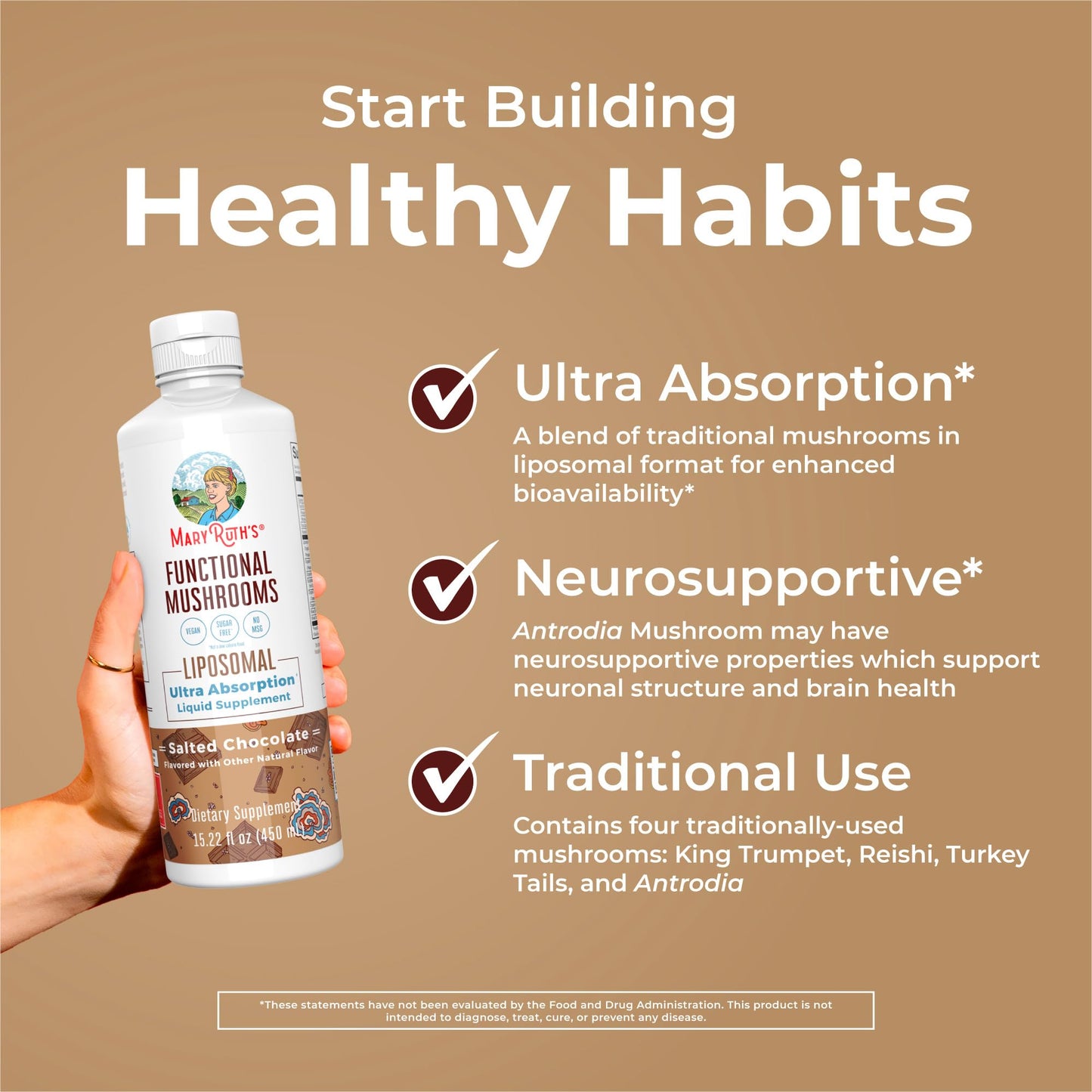 MaryRuth Organics Mushroom, Mushroom Supplement, Mushroom Liquid Vitamin, Reishi Mushroom Supplement for Immune Support, Turkey Tail Vitamin for Stress Relief, Vegan, Non-GMO, Gluten Free, 15.22 Fl Oz MARYRUTH'SBuy Supplements Australia