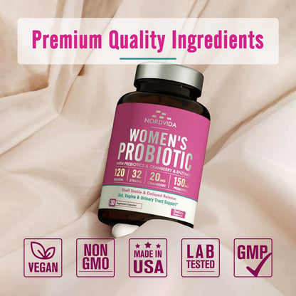 NordVida Women's Probiotic, 120 Billion & 32 Strains, Shelf Stable Probiotic for Gut NordvidaBuy Supplements Australia