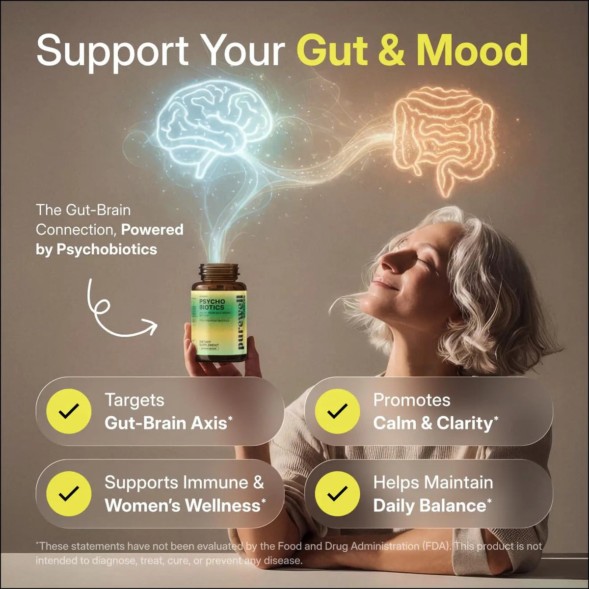 PUREWELL SCIENCES Psychobiotics – Advanced 3-in-1 Probiotic Prebiotic Postbiotic Supplement for Gut and Mood Support - 60 Vegan Probiotic Capsules – 50 Billion CFU – 1-Month Supply PUREWELL SCIENCESBuy Supplements Australia