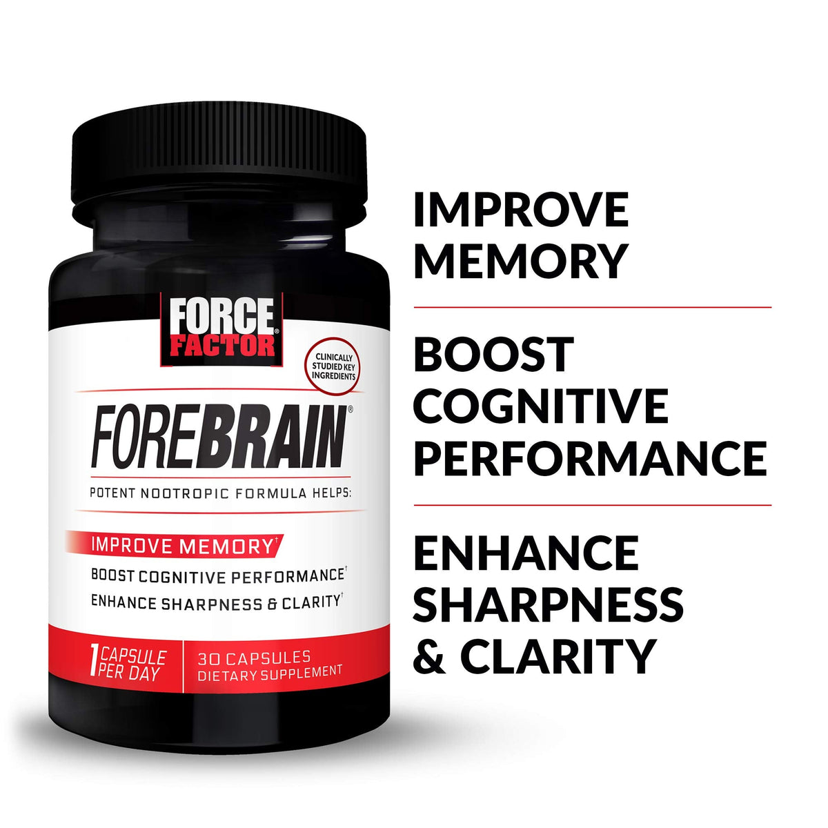 Force Factor Forebrain Nootropic Brain Supplement to Improve Memory, Boost Focus, Increase Mental Energy, and Support Brain Health with Caffeine, Bacopa, and Huperzine A, 30 Capsules Force FactorBuy Supplements Australia