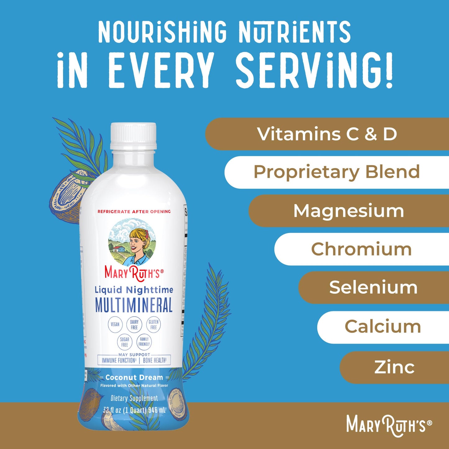 MaryRuth Organics Liquid Nighttime Multimineral | No Melatonin | Bedtime Routine | Magnesium Citrate | Calcium | Zinc | Vitamin D3| Available in 4 Flavors - Vegan | Sugar Free | Gluten Free | 32 Oz MARYRUTH'SBuy Supplements Australia