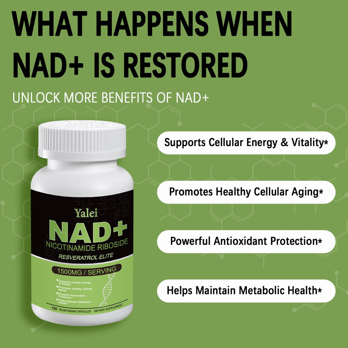 Yalei NAD Resveratrol Supplement 1500mg,120 Veggie Capsules | Liposomal NAD Plus Boosting | Support Cellular Health, Stamina & Healthy Aging for Women & Men | Non-GMO YaleiBuy Supplements Australia