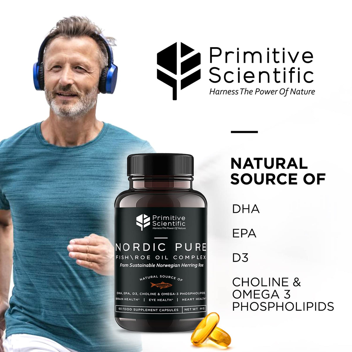 Primitive Scientific Nordic Pure Oil Complex (60 Fish Oil Capsules) for Brain, Immunity & Vision - Heart Supplement w/EPA, DHA, Vitamin D3, Choline - Omega 3 Supplements Primitive Scientific buy supplements Au