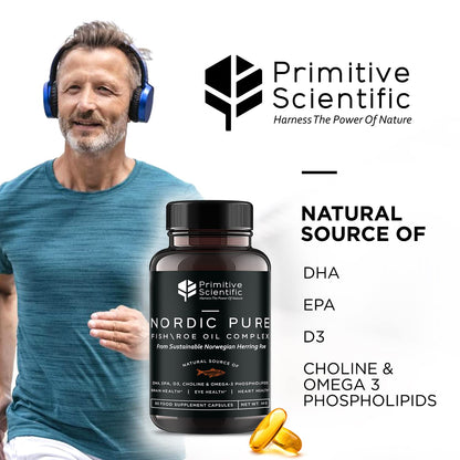 Primitive Scientific Nordic Pure Oil Complex (60 Fish Oil Capsules) for Brain, Immunity & Vision - Heart Supplement w/EPA, DHA, Vitamin D3, Choline - Omega 3 Supplements Primitive Scientific buy supplements Au