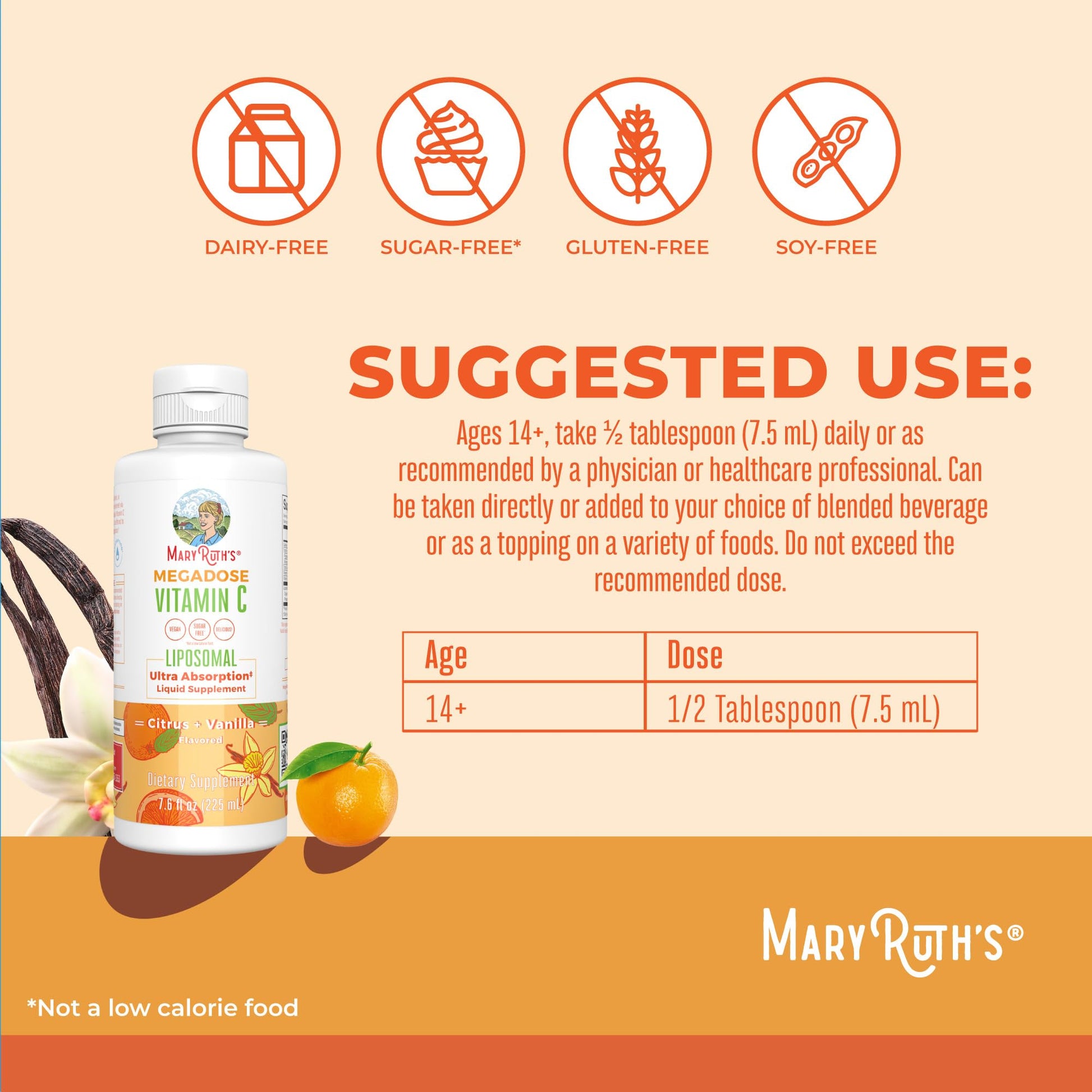 MaryRuth's Megadose Liquid Vitamin C Liposomal | 500 mg Per Serving | Ultra Absorption | Immunity | Antioxidant Support | Collagen Formation | Vegan | Gluten Free | Sugar Free | 7.6 Oz | 30 Servings MARYRUTH'SBuy Supplements Australia