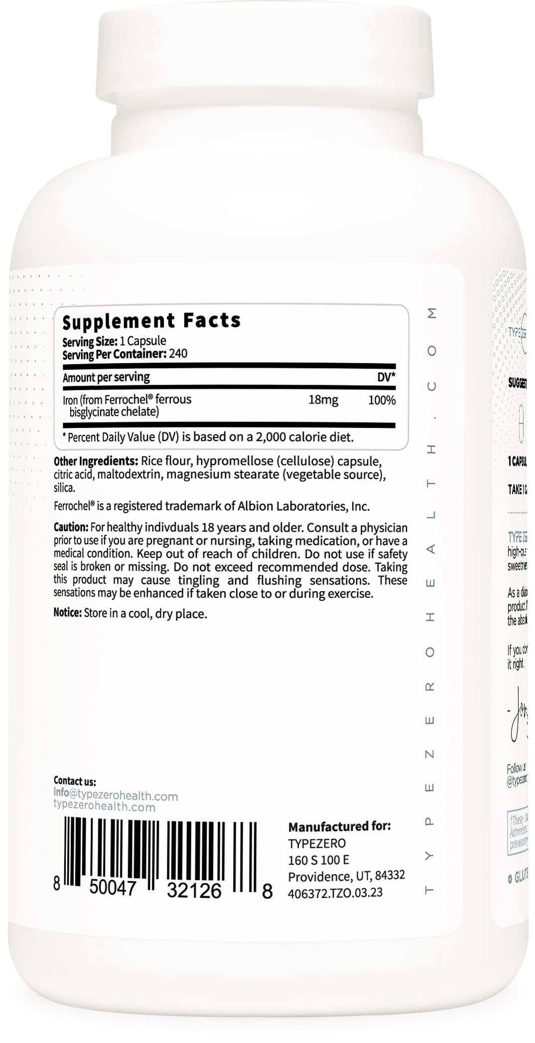 Type Zero Iron Chelate Capsules (18 MG, 240 CAPS) from Ferrochel Ferrous Bisglycinate Chelate - Non-GMO and Gluten Free Type ZeroBuy Supplements Australia