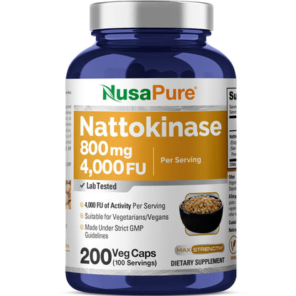 NusaPure Nattokinase 4000 FU 800mg, 200 Veggie Capsules (Vegan, Non-GMO) NusaPureBuy Supplements Australia