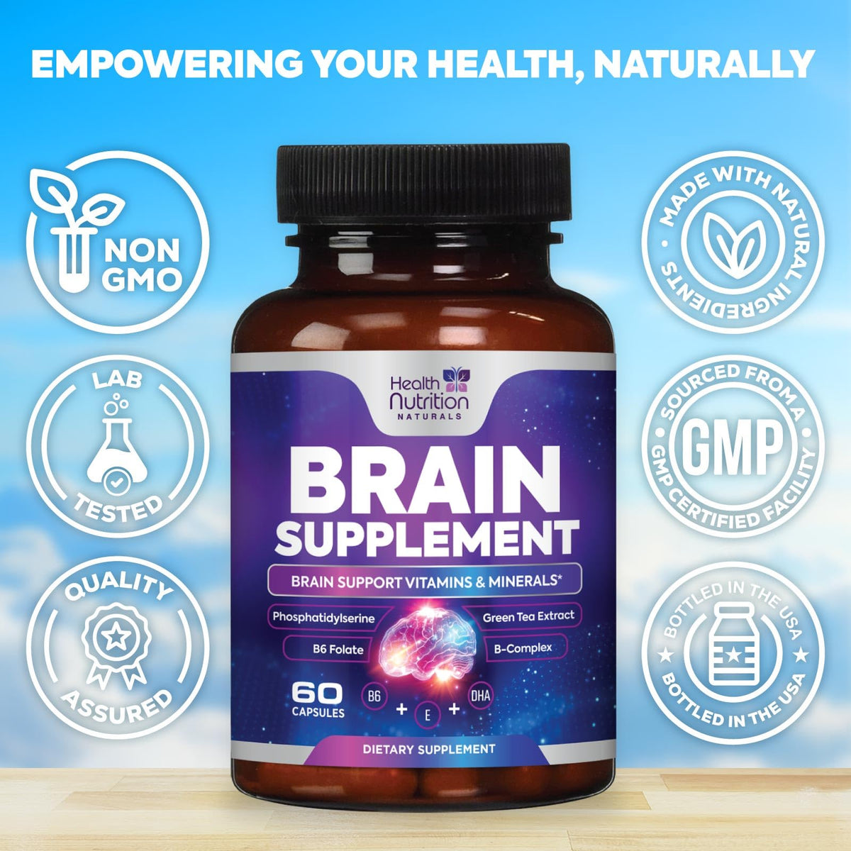 Brain Memory Supplement - 3X Strength Nootropics for Concentration, Clarity & Focus Support - Brain Health Cognitive Vitamins with Bacopa, Phosphatidylserine & DMAE 609mg, Brain Booster, 60 Capsules Health Nutrition NaturalsBuy Supplements Australia