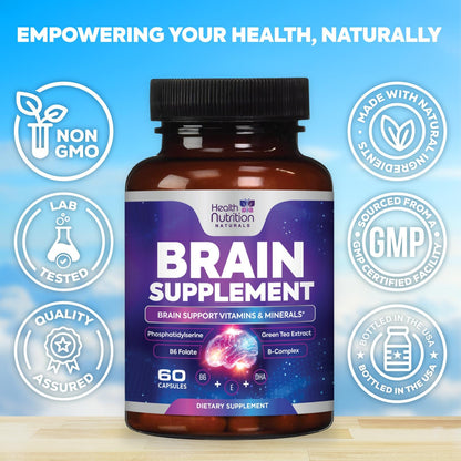 Brain Memory Supplement - 3X Strength Nootropics for Concentration, Clarity & Focus Support - Brain Health Cognitive Vitamins with Bacopa, Phosphatidylserine & DMAE 609mg, Brain Booster, 60 Capsules Health Nutrition NaturalsBuy Supplements Australia