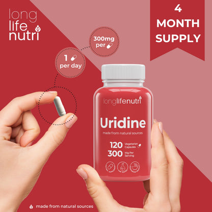 LongLifeNutri Uridine Monophosphate 300mg – Choline Precursor & Synaptic Function, Nootropic for Focus & Mental Performance, 120 Vegetarian Capsules, 4-Month Supply, GMP Certified, Made in USA LongLifeNutriBuy Supplements Australia
