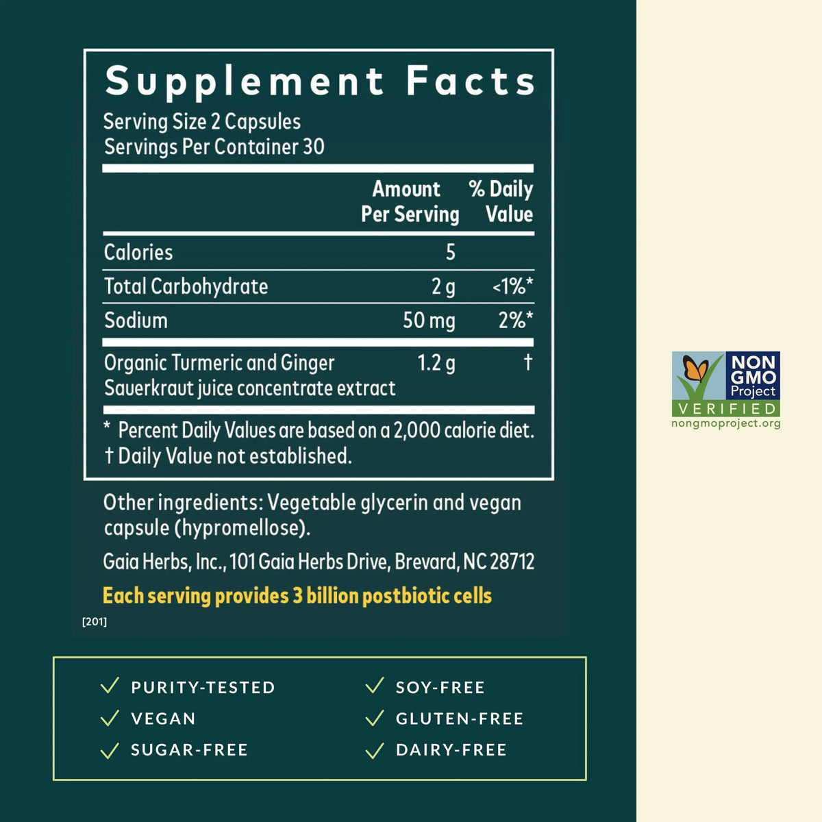 Gaia Herbs Ginger-Turmeric Postbiotic - Healthy Gut Support* - 60 Vegan Liquid Phyto-Caps (30 Servings) Gaia HerbsBuy Supplements Australia