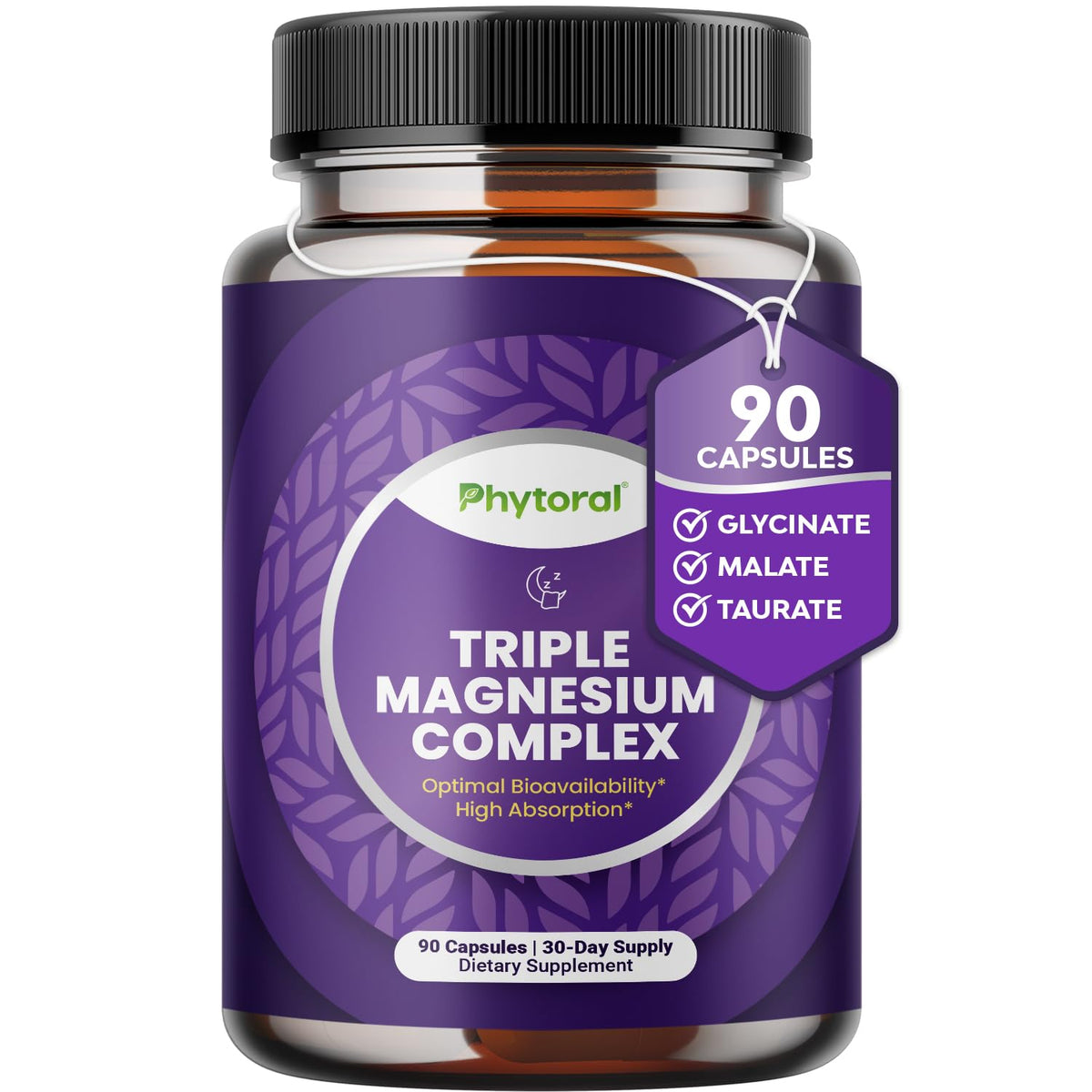 Highly Potent Magnesium Complex Capsules - Triple Magnesium Blend with Taurate Glycinate and Malate - 400mg Supplement Supports Relaxation & Overall Wellness Non-GMO Vegan - 90 Count PhytoralBuy Supplements Australia