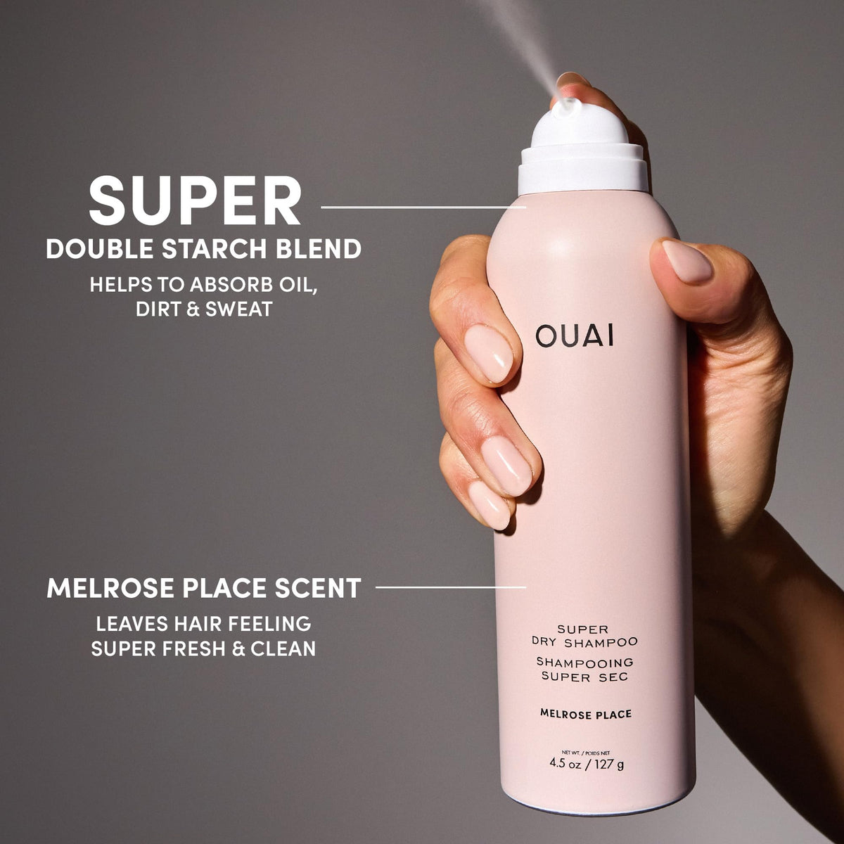 OUAI Super Travel Size Dry Shampoo - Volumizing Dry Shampoo - Absorbs Oil, Dirt & Sweat - Blends Seamlessly into Hair with Zero Residue & Enriched with a Long-Lasting Scent - Melrose Place (2 oz) OUAIBuy Supplements Australia