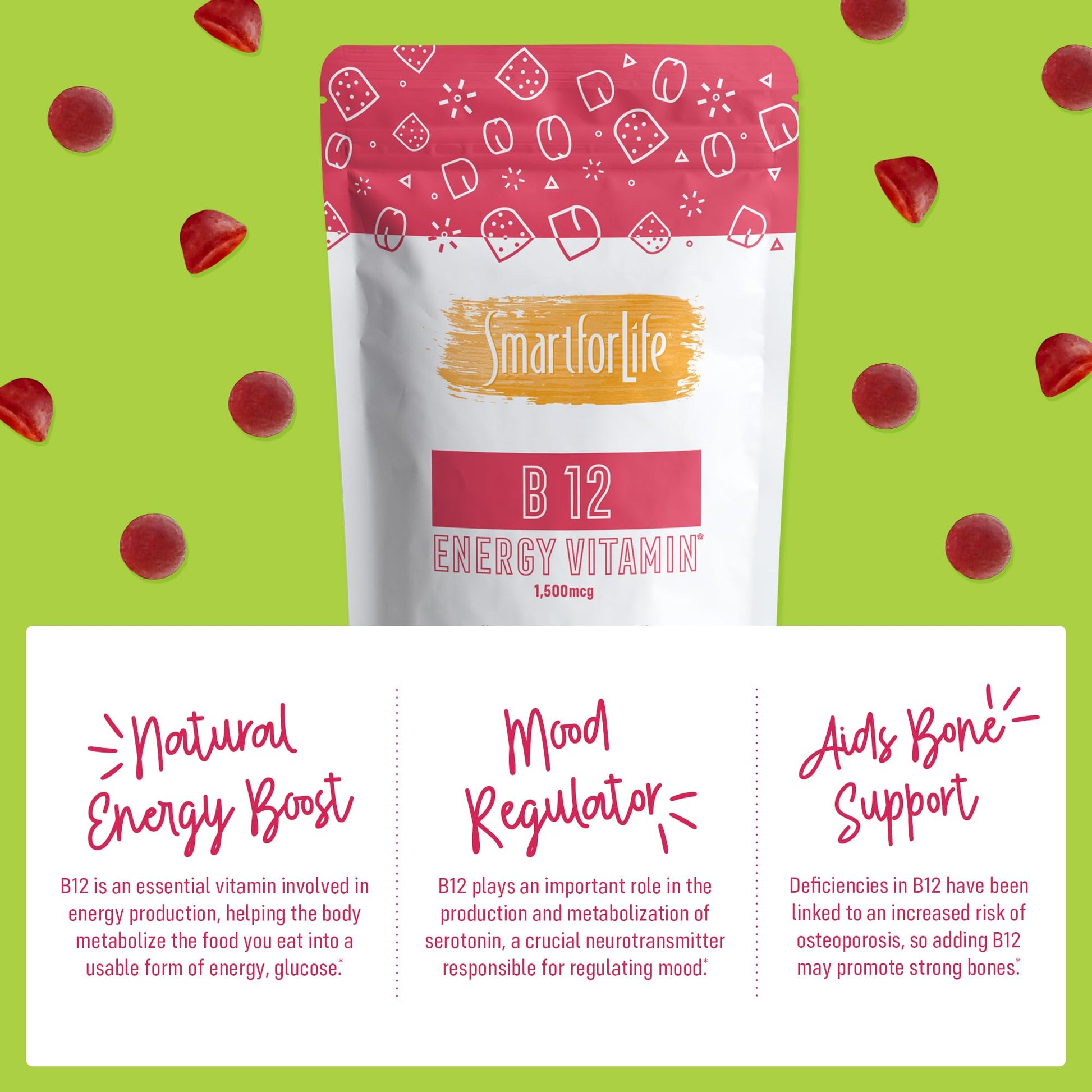 B12 Gummy Vitamins - 1500 mcg Vitamin B12 Gummies for Adults and Kids - Helps with Energy, Metabolism, Bone Nervous System Support Smart for LifeBuy Supplements Australia