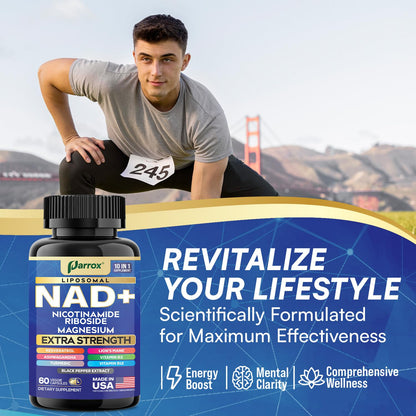 Parrox NAD+ Supplement with Liposomal NAD+, Nicotinamide Riboside, Magnesium, Vitamin B3 & B12, Resveratrol, Turmeric, Ashwagandha, Lion’s Mane,10-in-1 Extra Strength ParroxBuy Supplements Australia